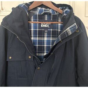 Lands’ End Mens Large (42-44) Bayfield Cotton Parka Barn Jacket Navy Blue 486014